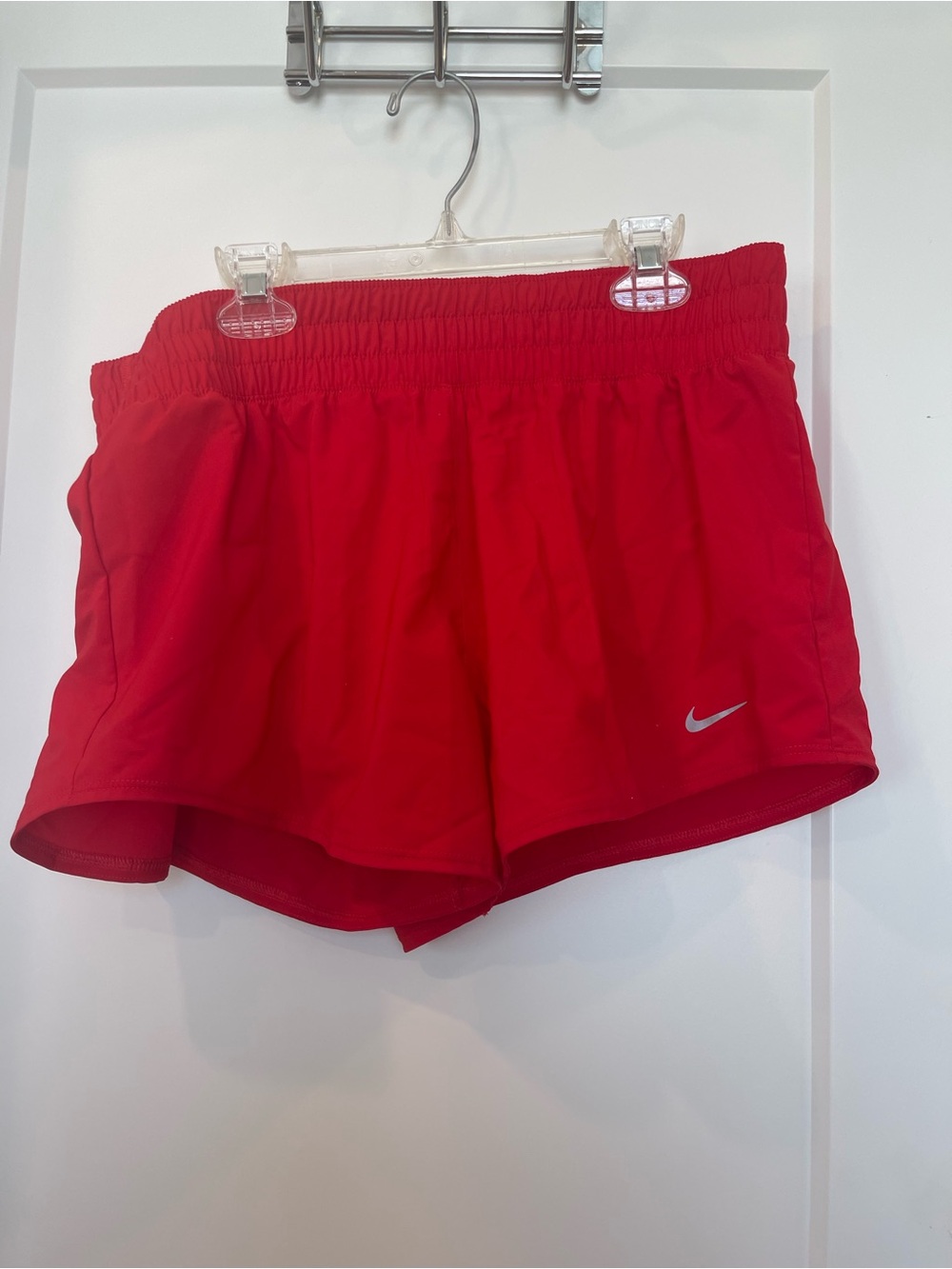 Nike Women's Bright Red Athletic Running Shorts with Reflective Swoosh